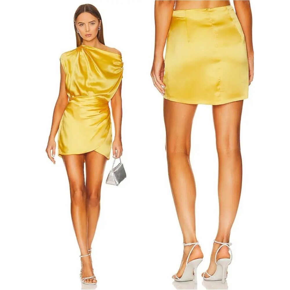 The Sei Yellow 100% Silk Satin Wrap Mini Skirt size 4